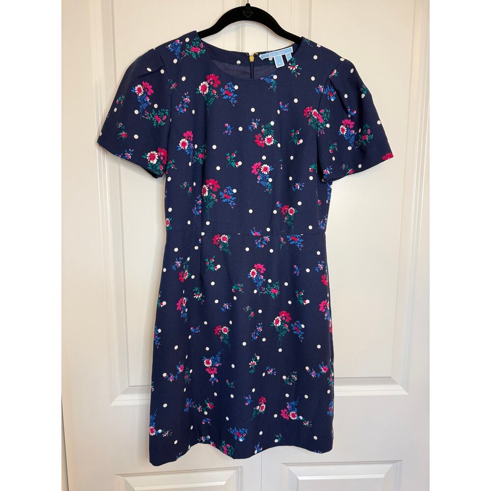 Draper James Navy Floral Polka Dot Short Sleeve Shift Dress Size 4 CottageCore